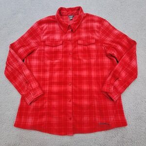 Eddie Bauer Fleece Shirt Womens 2XL Red Plaid‎ Button Up Long Sleeve Outdoor Top